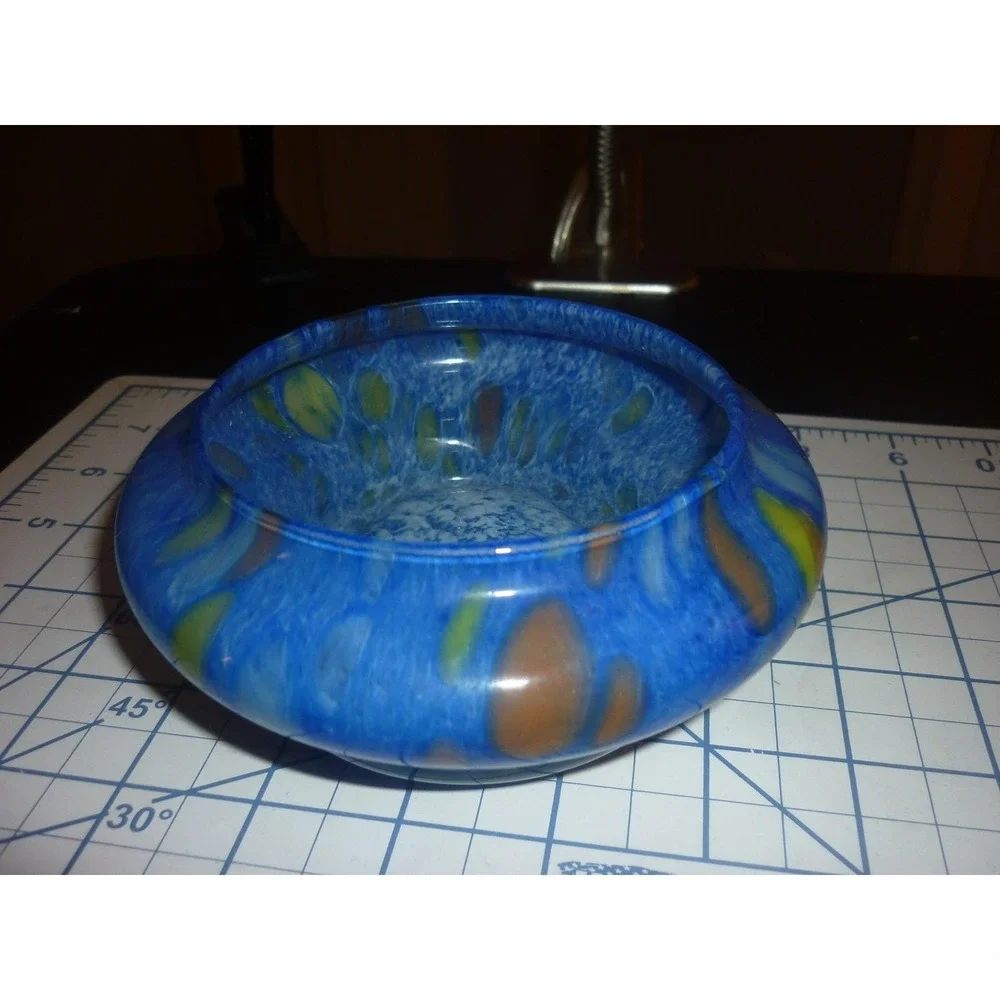 Vintage Lavorazione Arte Murano Blue Splatter Art Glass Bowl Made in Italy 6.5